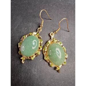 NEW Green aventurine gold tone earrings